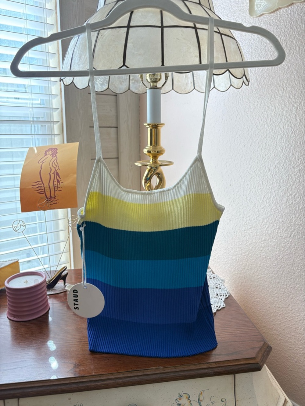 STAUD Blue, Teal & Yellow Ribbed Striped Tank Top